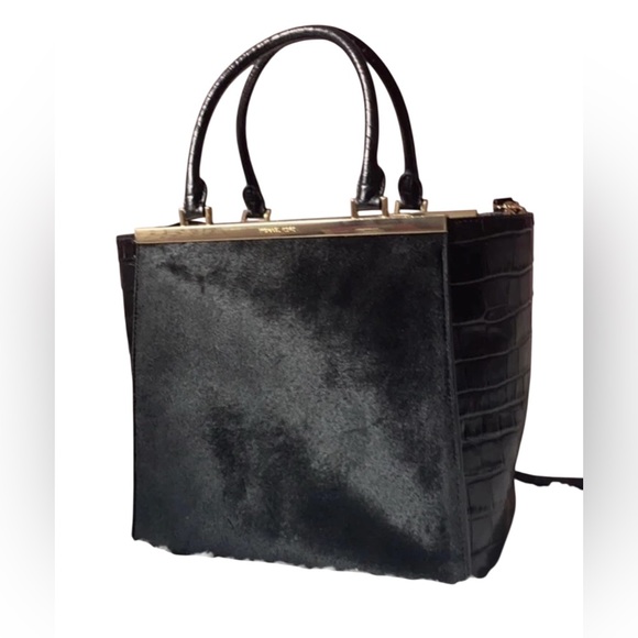 Michael Kors Handbags - MICHAEL KORS LANA BLACK LEATHER CALF HAIR BLACK CROC ACCENT LARGE TOTE, Vintage